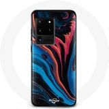 Maniacase Hoesje voor Samsung Galaxy S20 Ultra Abstracte Textuur Blauw Zwart Rood