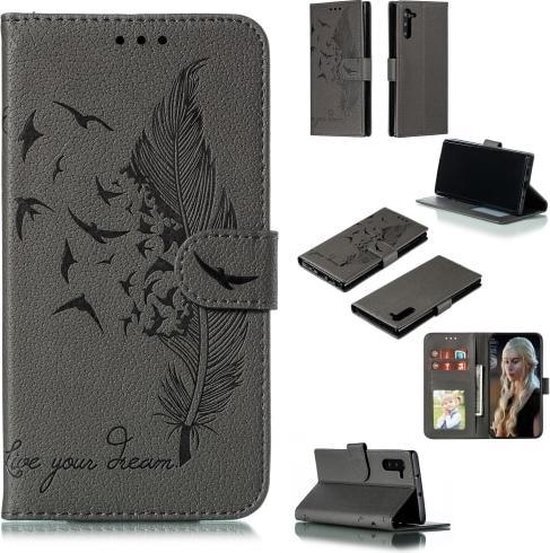 Veerpatroon Litchi Texture Horizontale Flip Leren Case met Portemonnee &amp; Houder &amp; Kaartsleuven voor Galaxy Note 10 (Grijs)