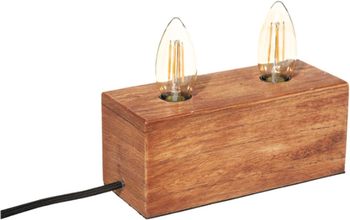 JJA Tafellamp voet - Natuurlijke houten basis vintage Industriële stijl voor Gloeilampen