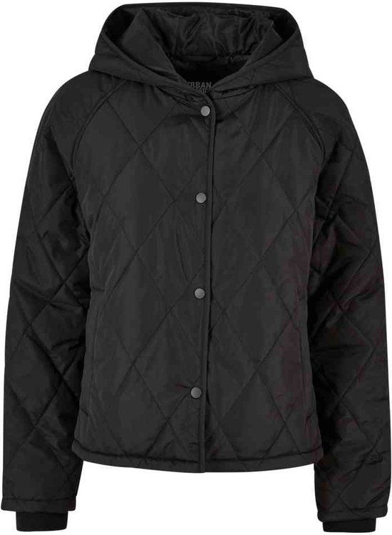 Urban Classics Oversized Diamond Quilted Hooded Jacket - Women - Black - Size M