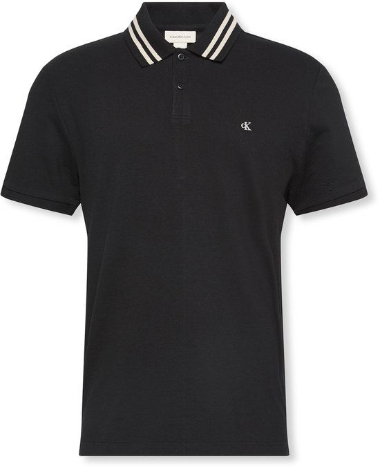Calvin Klein Jeans Ss Monogram Pique Tipped Polo Zwart M