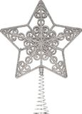 Merkloos / Sans marque Koopman International Kerstboom piek - open ster - kunststof - zilver glitter - 20 cm