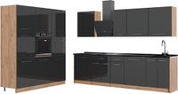Vicco Complete keukeneenheid Fame-Line, Antraciet Hoogglans/Goudkleurig Eiken, 460 cm