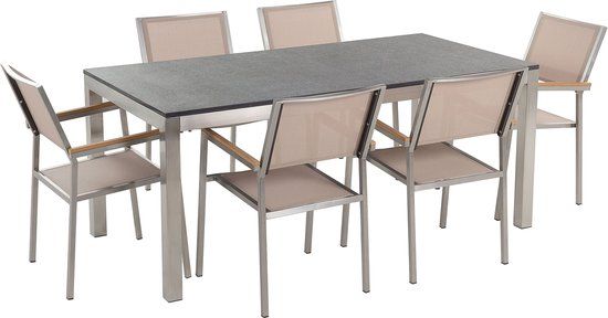 GROSSETO - Tuinset met 6 stoelen - Beige - RVS - Rechthoekig