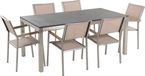 Beliani GROSSETO - Tuinset met 6 stoelen - Beige - RVS - Rechthoekig