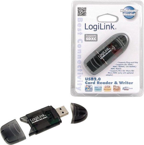 LogiLink Cardreader USB 2.0 Stick external for SD/MMC - Zwart