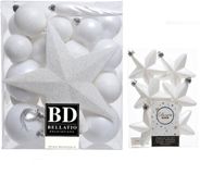 Decoris Kerstversiering boules et étoiles en plastique blanc 5-6-8 cm - 39x pièces - avec étoile faîtage 19 cm