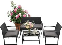 Merkloos Relaxdays Tuinset - 4 persoons - zwart