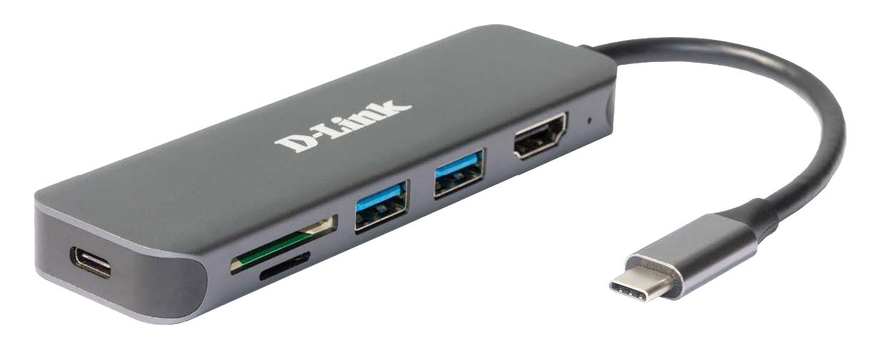 D-Link 6-in-1 USB-C Hub - HDMI, Card Reader, Power Delivery - Grey
