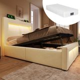 STILVORA Gestoffeerd Bed 90x200cm – Ledverlichting Met Appbediening – Hydraulische Opbergruimte – Met Matras – Jeugdkamer – Fluweel – Beige