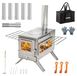 Poêle à bois portable, poêle à bois - poêle de camping - acier inoxydable - 7 cheminées - pour tente et chauffage extérieur - facile à assembler - surpression - argent