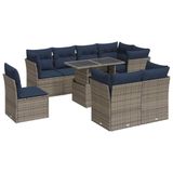 vidaXL 9-delige Loungeset met kussens, poly rattan, acacia, grijs