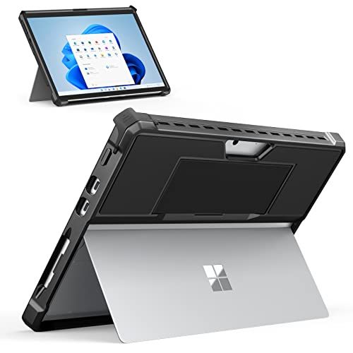MoKo Case Fits Microsoft Surface Pro 8-13" Touchscreen 2021 Release Tablet - All-In-One Protective Rugged Cover Case with Hand Strap & Compatible with Type Cover Keyboard, Black