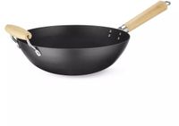 HENDI Wok van carbonstaal – Houten handgreep – Ø 32 cm – 56,5 cm lang – Inductiegeschikt