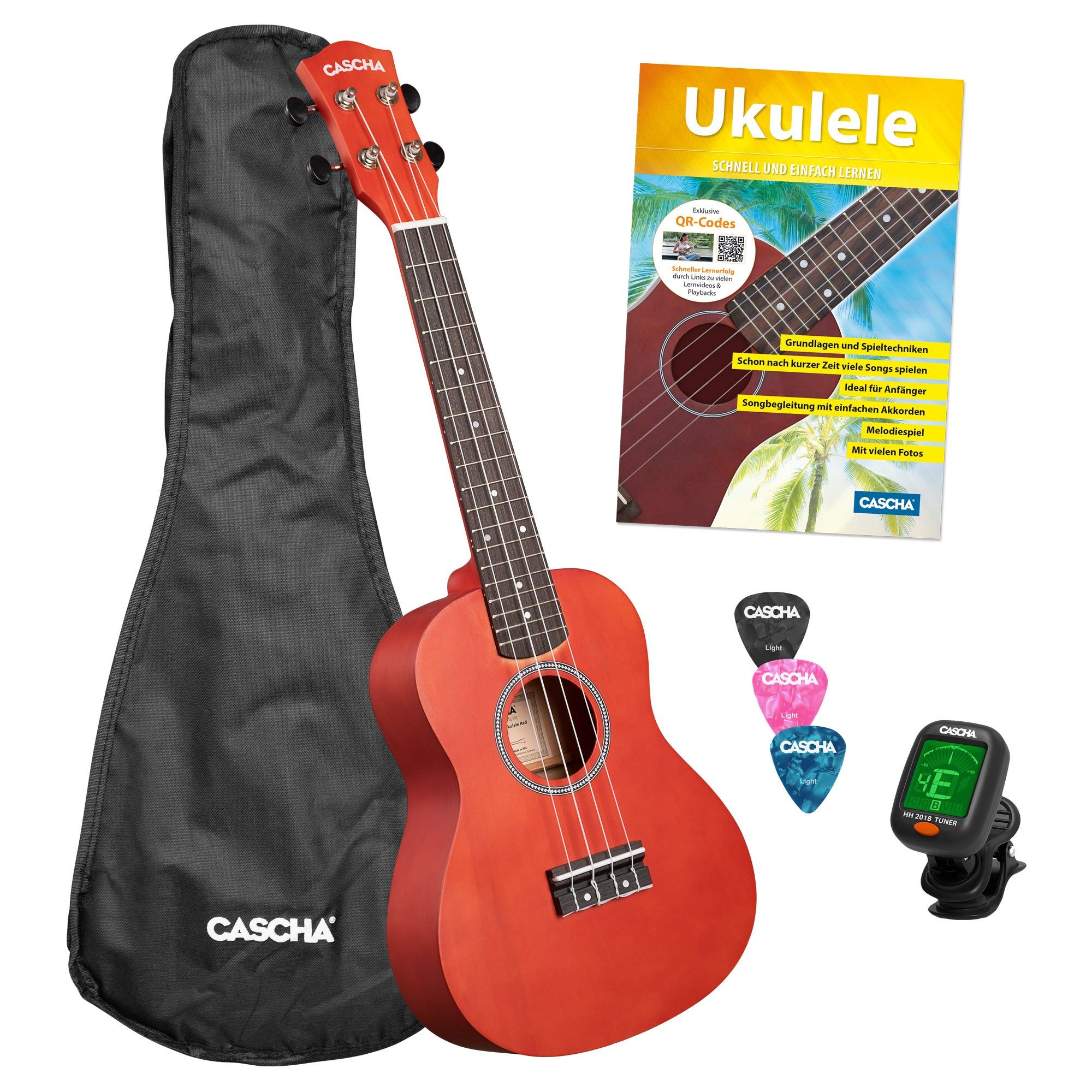 Cascha CUC102S Concert Ukulele Set - Red