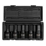 SUNEX Tools 4506, 3/4 Inch Drive Impact Hex Driver Set, 5-delig, SAE, 3/4" - 1-1/4", Cr-Mo staal, solide constructie uit één stuk, dubbele maat markeringen, Heavy Duty Opbergkoffer