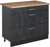 Vicco Keukenonderkast R-Line, Zwart beton/Antraciet, 100 cm goudkleurig eiken werkblad