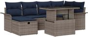 vidaXL Tuinbank Set 7-delig Grijs Polyrattan