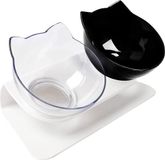 Unyqoos BioBedding B.V. Dubbele voerbak voor katten en puppy's, 15° gekanteld, transparant, antislip