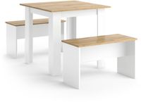 Vicco Sentio Eettafelset – 80 x 80 cm met 2 banken Eik goud/wit