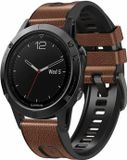 By Qubix - Geschikt voor Garmin bandje - 22mm Quickfit - leer + siliconen bandje - Bruin