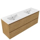 Saniclass Holz Pure Badkamermeubelset - 160x45x62cm - Vygo keramische wastafel wit - 2 wasbakken - 2 kraangaten - 4 lades - mat eiken natural (hout) SW1420795/SW1471933