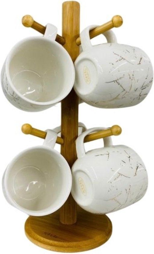 7-Delige Mokken set Marmer Design Wit / Goud