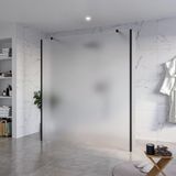 FortiFura Galeria Vrijstaande Inloopdouche - 180x200cm - mat glas - antikalk - 8mm veiligheidsglas - 2 zijwanden - 30cm - wandsteunen en hoekprofielen - mat zwart