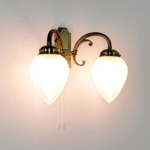 Licht-Erlebnisse Klassieke woonkamerlamp in bronzen look 2x E14 230V met trekkoord schakelaar wandlamp jeugdstijl