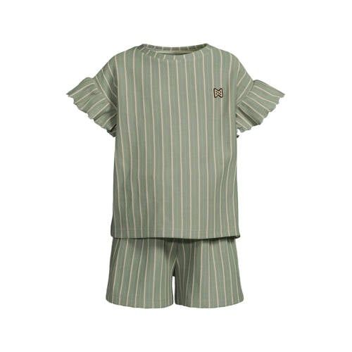 Koko Noko T-shirt + korte broek met streepdessin groen