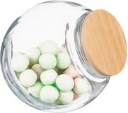 5Five Snoeppot/voorraadpot 0,65L - 2x stuks - glas met houten deksel - 650 ml - Voorraadpotten met luchtdichte sluiting