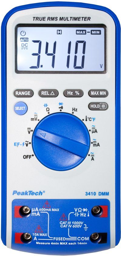 PeakTech 3410 Digitale multimeter - 6.000 counts - 1000V AC/DC - 10A AC/DC met TrueRMS