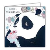 Vierkante Afie Gelukkige Verjaardag Zilveren Vierkante Kaart Giant Panda Gourmand Cupcake Kersen