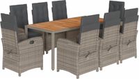vidaXL 9-delige Tuinset met Kussens, Grijs, Polyrotan