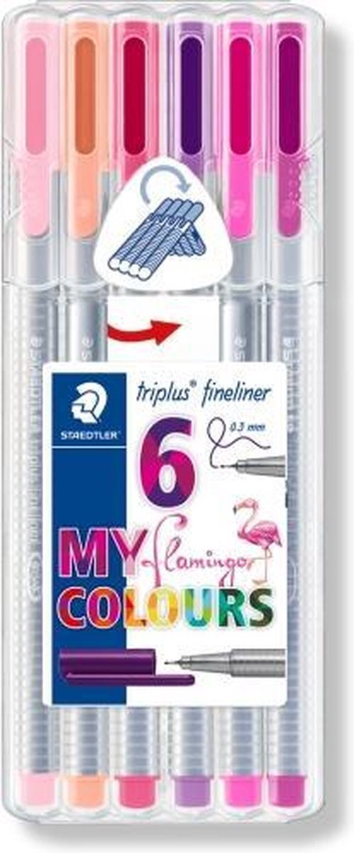 Staedtler triplus fineliner - Box 6 st flamingo colours