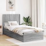 vidaXL Bedframe met opbergruimte en hoofdbord Grijs Sonoma 75 x 190 cm
