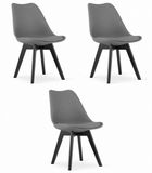 LEOBERT Set van 3 Stoelen MARK – Grafietgrijs, Zwarte Poten, Kunststof Zitting met Kunstlederen Kussen, Strak Design, Ergonomisch, Max. 120 kg