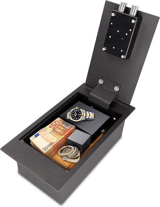 Brihard Floor K Vloerkluis - Discrete Inbouwkluis voor de Vloer - 6mm Stalen Deur met Dubbelbaard Sleutelslot - Inbraakwerende Grondkluis voor Contant Geld en Sieraden - Onopvallende Safe incl. Montagebouten - Zwart