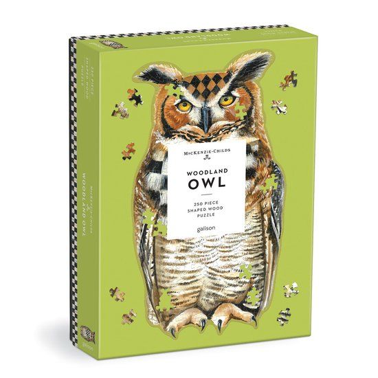 Galison Mackenzie-Childs Courtly Check Owl 250 Piece Shaped Wood Puzzle