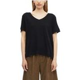 s.Oliver T-shirt Femme Noir Lin Manches Courtes Col en V Taille 40