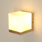 Comely Binnenwandlamp Hout, Wandlamp met Glas E27, Binnenmuurlamp voor Slaapkamer Gang Trap Woonkamer, Vierkant (Excl. Lamp)