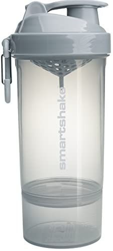 Smartshake O2GO ONE Proteïneshaker, fles 800 ml, uniseks, gymshaker met poedervak, lekvrije schroefdeksel, BPA-vrij, Stormy Gray