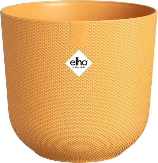 Elho Jazz Rond 19 Bloempot voor Binnen - Woonaccessoire van 100% Gerecycled Plastic - Ø 18.9 x H 17.6 cm - Amber geel