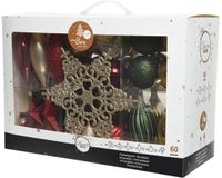 Decoris onbreekbaar kerstballenset 59 assorti ballen met 1 piek pine green/ossenbloed/lichtgouden/parel