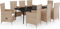 vidaXL 9-delige tuinset met kussens, beige
