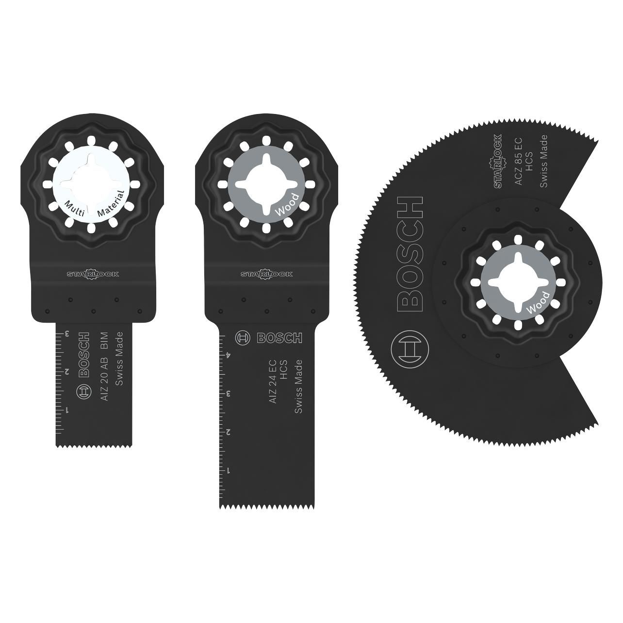 Bosch Professional Zubehör, Zaagbladen, Starlock Holz und Weichmetall Set, 3-tlg., Thekendisplay, TU3