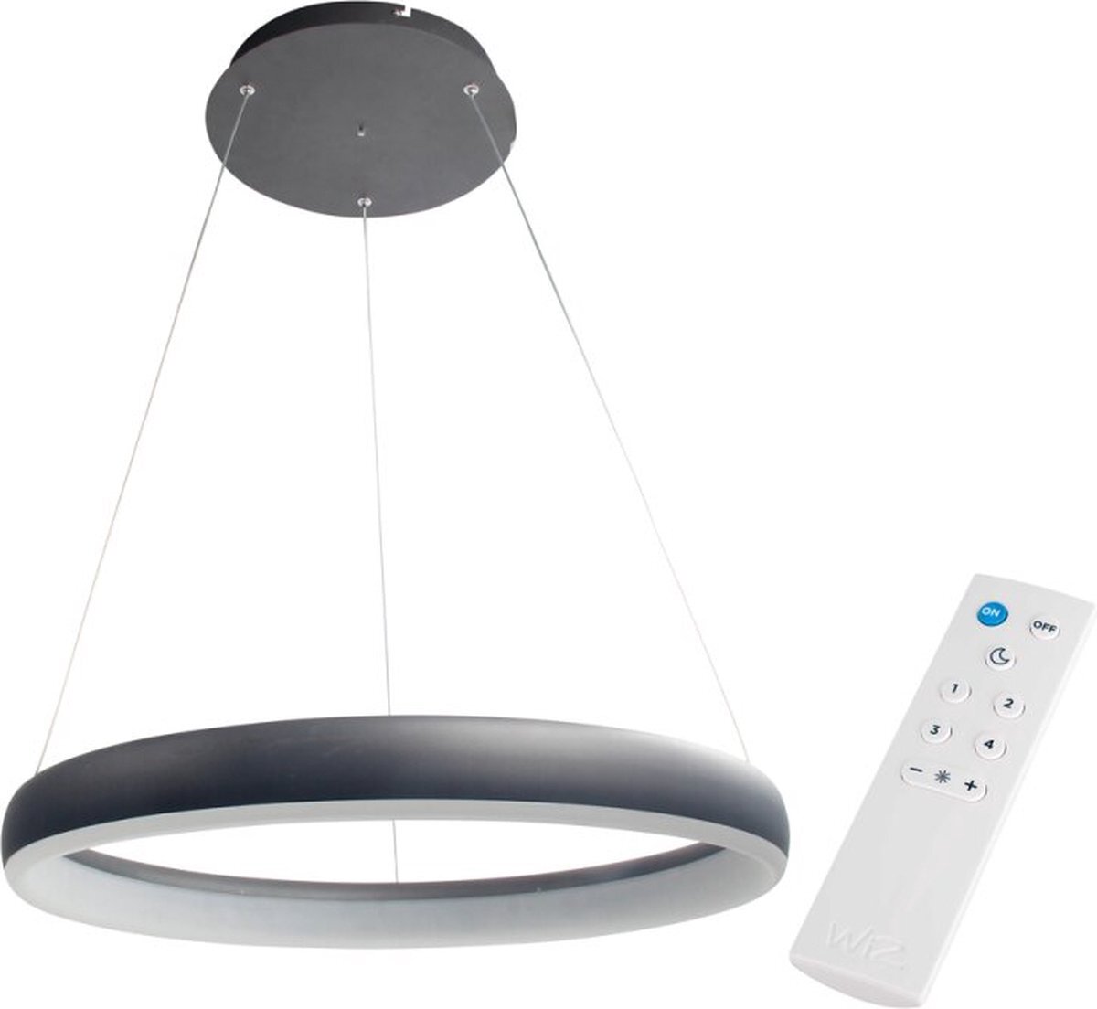 Proventa Smart LED Hanglamp ring 60 cm - Bedienbaar met afstandsbediening en app - White & Color - Zwart