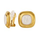 Traveller Hollander Jewels B.V. Traveller Clip Oorbellen - Oorclips Dames - 22 Karaat Verguld - Wit Opaal Emaille - Vierkant - 20mm - 157876