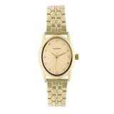 Radiant Dames Analoge Horloge Ovale Case 34.00mm Gold Dial Vergulde Stalen Armband Met Deployment Sluiting Batterij Inbegrepen 3ATM Waterbestendig