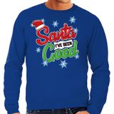 Bellatio Decorations Foute Kersttrui / sweater - Santa I have been good - blauw voor heren - kerstkleding / kerst outfit S